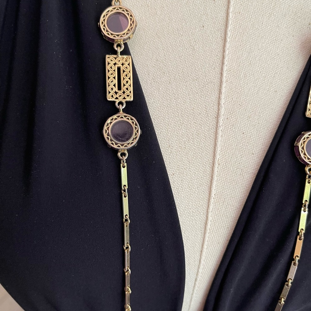 Long 52” Goldtone Chain with Amethyst Glass Chanel set Crystals